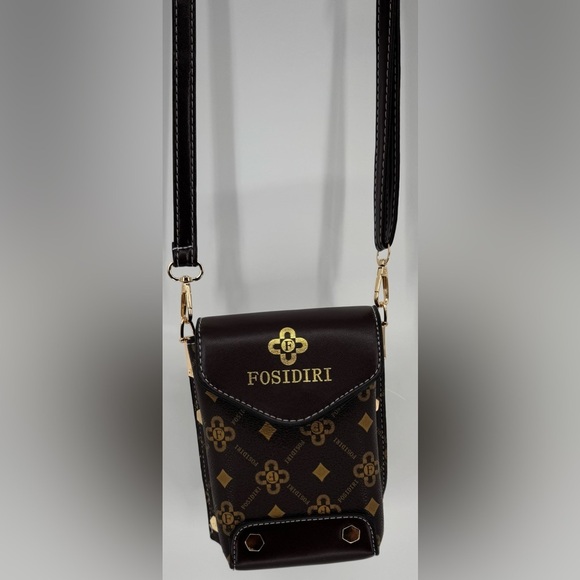 Fosidiri Brown and Gold Mini Hard Shell Monogram Crossbody Purse - Picture 1 of 12